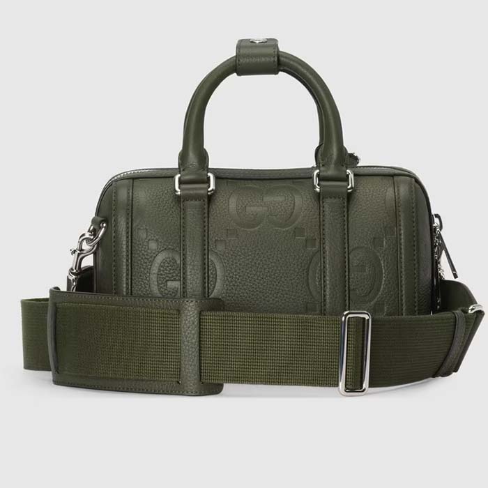 Gucci Unisex Jumbo GG Mini Duffle Bag Dark Green Leather Double G Zip Closure