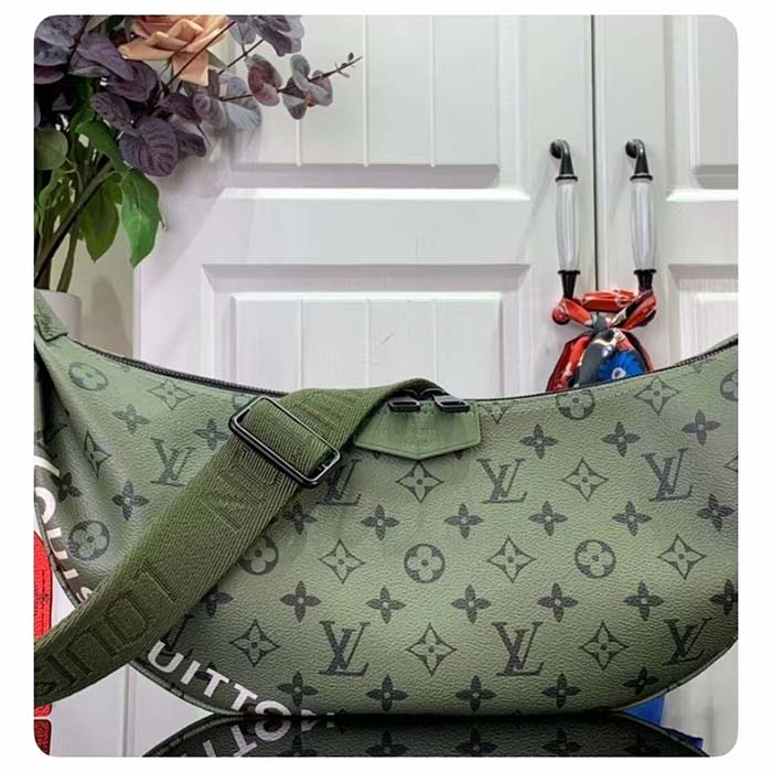 Louis Vuitton LV Unisex Hamac Bag Khaki Green Vermillion Red Monogram Coated Canvas Cowhide Leather