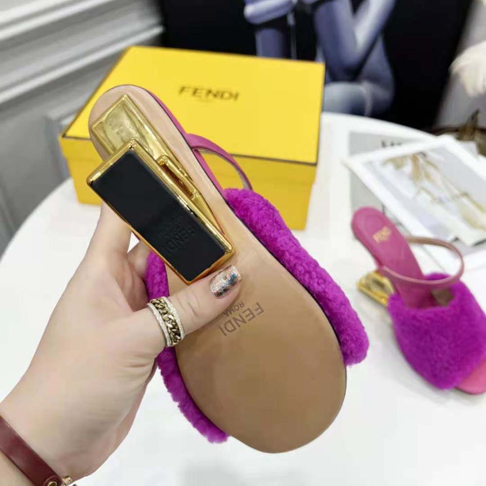 Fendi Women First Purple Sheepskin High-Heeled Sandals