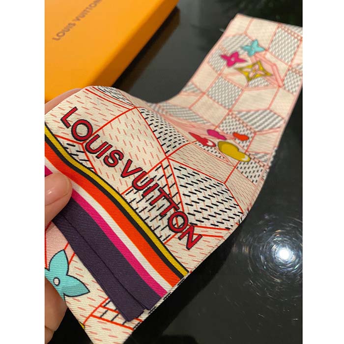 Louis Vuitton LV Women Damier Pop Up Bandeau Pink Azure Blue Silk Inkjet Print