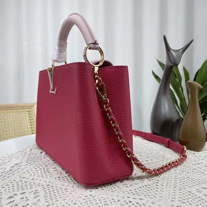Louis Vuitton LV Women Capucines BB Handbag Magenta Jasmine Pink Taurillon Cowhide Leather