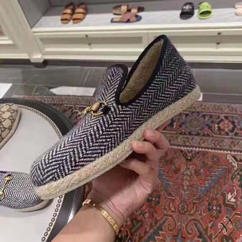 Gucci Unisex GG Herringbone Loafer in Blue and White Herringbone