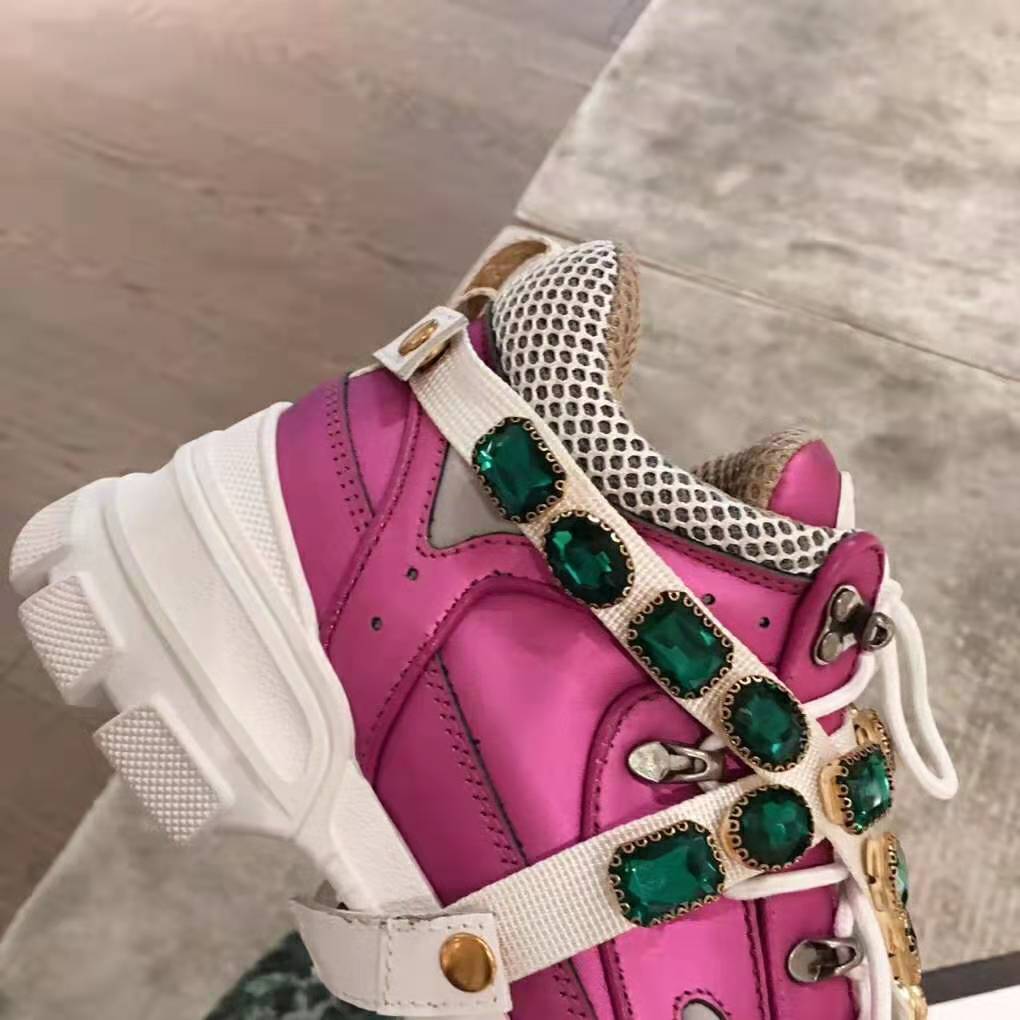 Gucci Women Flashtrek Sneaker with Removable Crystals 5.6cm Height-Pink