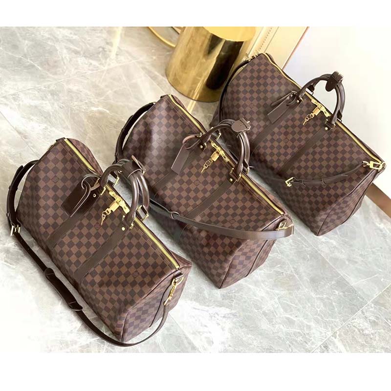 Louis Vuitton LV Unisex Keepall Bandoulière 55 Brown Coated Canvas Cowhide Leather