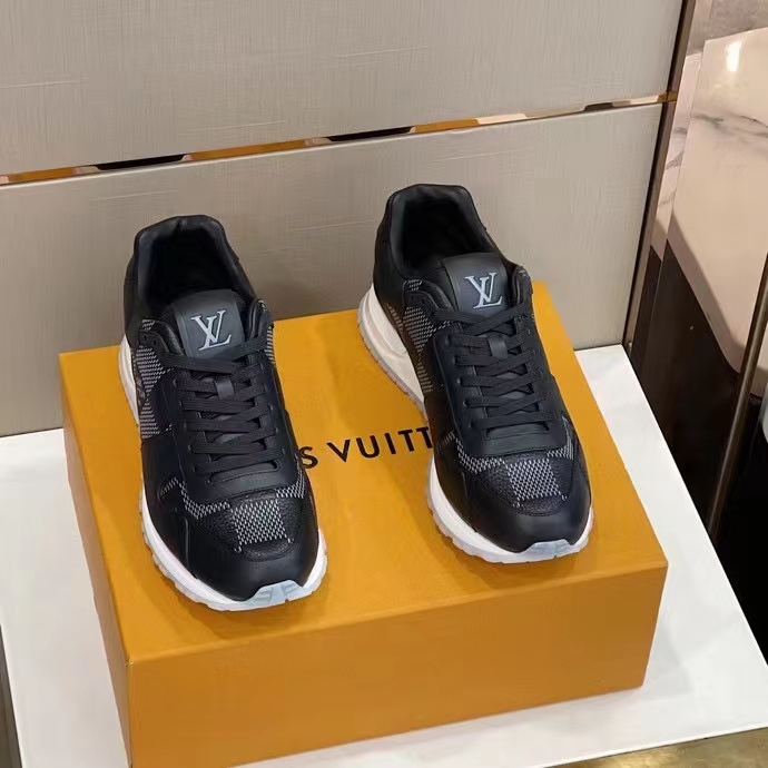 Louis Vuitton LV Unisex Run Away Sneaker Black Maxi Damier Embossed Grained Calf