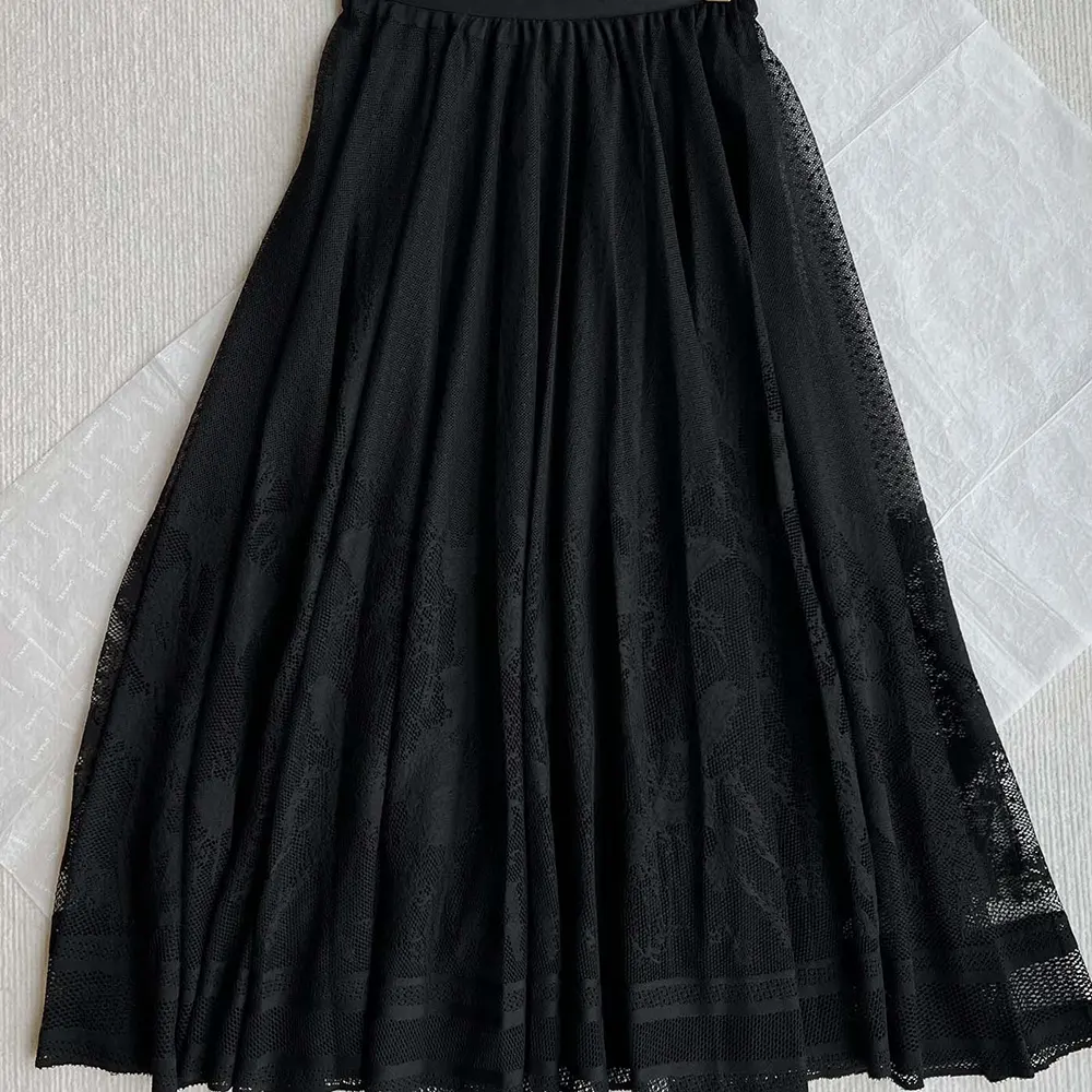 Dior Women Flared Mid-Length Skirt Black Dior Chardons Cotton-Blend Lace