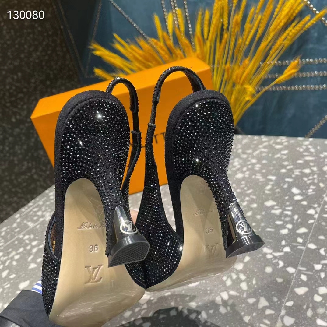 Louis Vuitton LV Women Sparkle Slingback Pump Black Strass Elasticized 9.5 Cm Heel