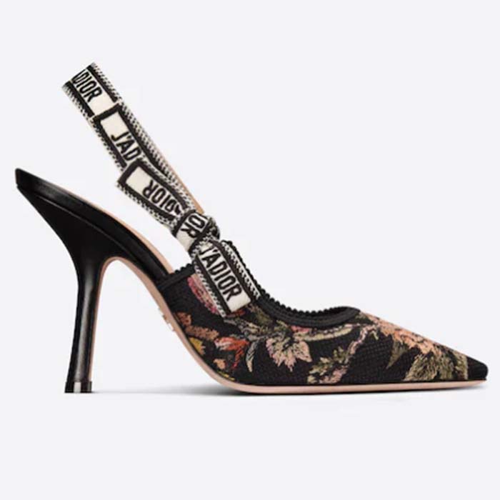 Dior Women Shoes J’Adior Slingback Pump Black Multicolor Cotton Jardin Botanique Embroidery