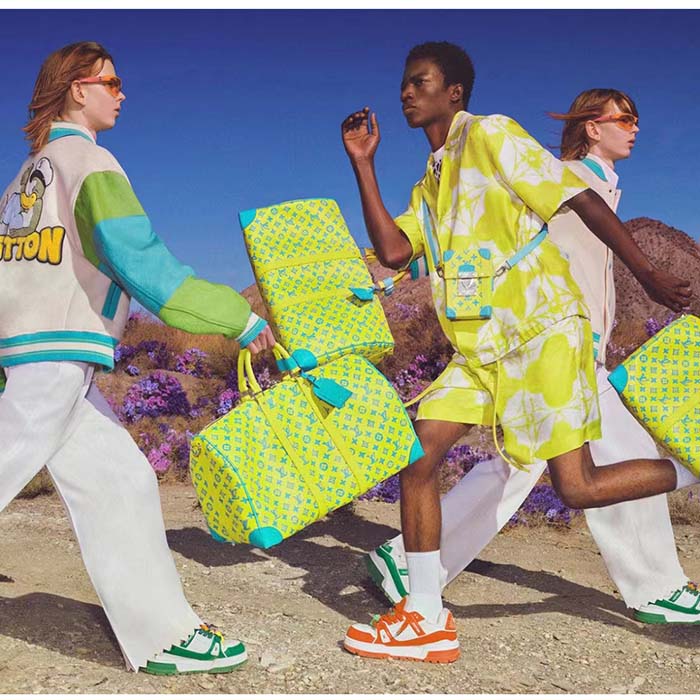 Louis Vuitton LV Unisex Keepall Bandoulière 50 Lime Green Monogram Playground Coated Canvas