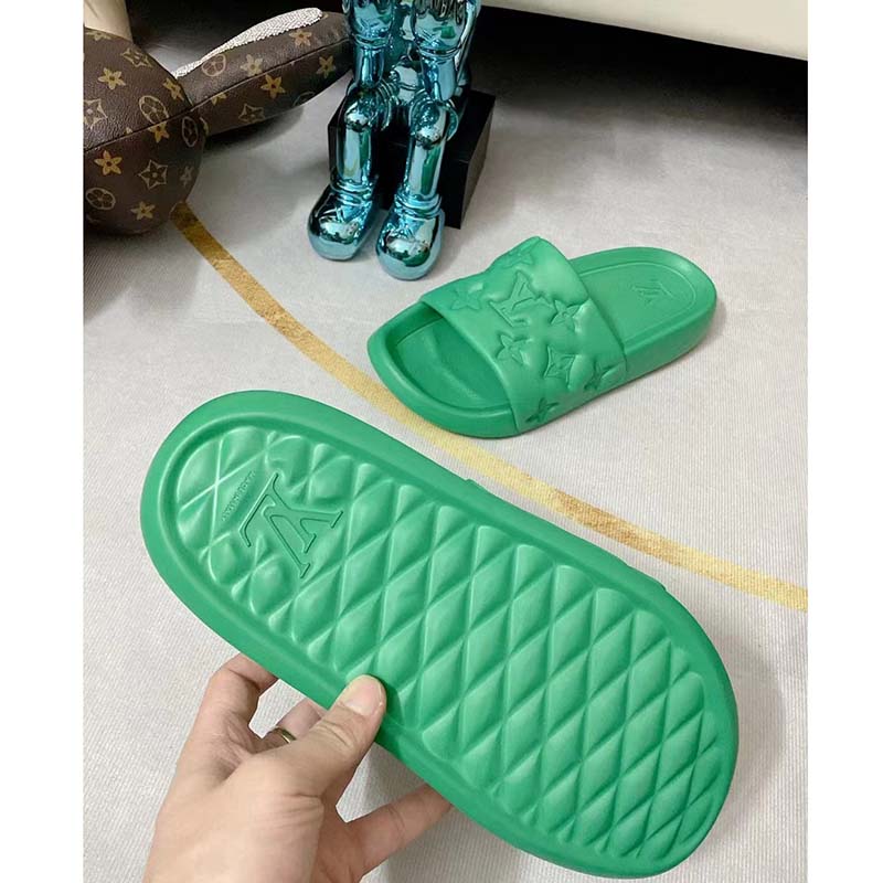 Louis Vuitton LV Unisex Waterfront Mule Green Monogram Embossed Rubber Waterproof