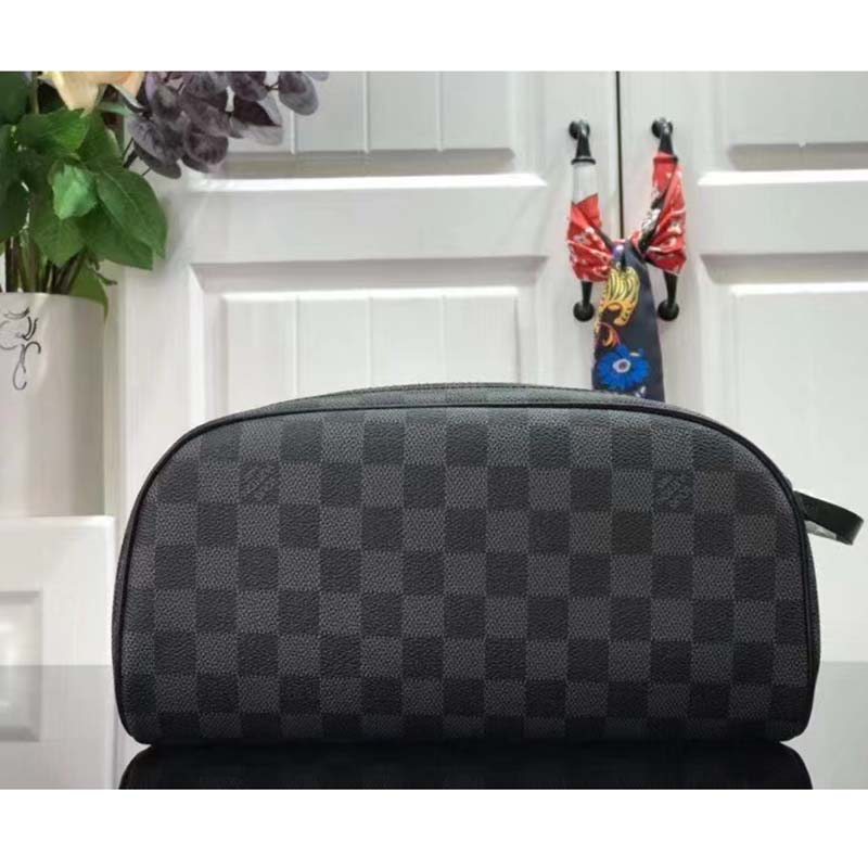 Louis Vuitton LV Unisex Dopp Kit Toilet Pouch Grey Damier Graphite Canvas