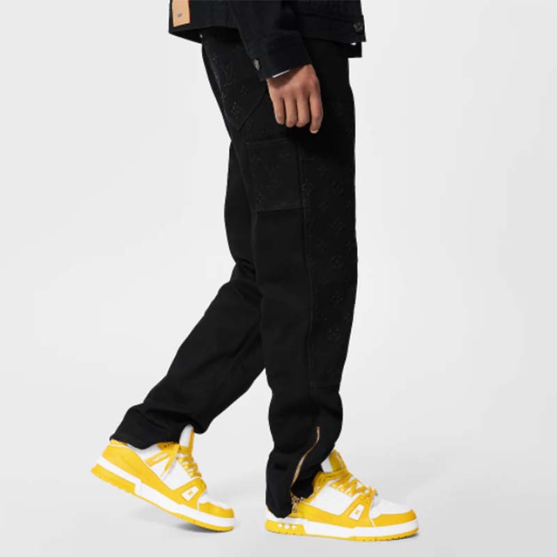 Louis Vuitton Unisex LV Trainer Sneaker Yellow Monogram Denim Rubber Outsole Monogram Flowers