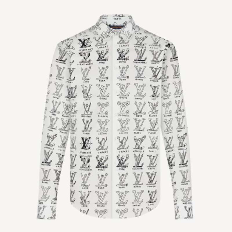 Louis Vuitton Women Placed Graphic Shirt LV Cartoons Cotton Regular Fit-White