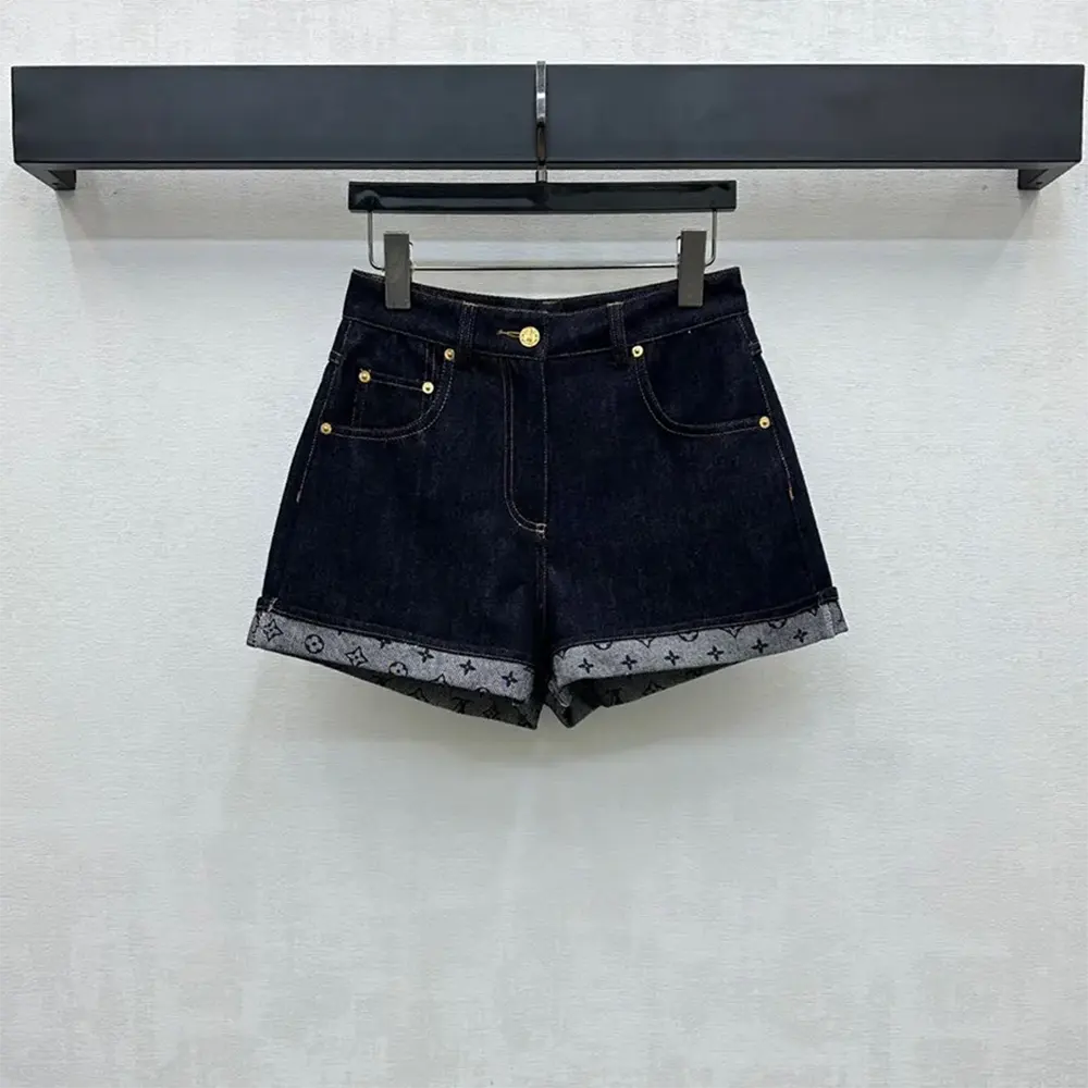 Louis Vuitton Women Cuffed Hem Denim Mini Shorts 1AI160