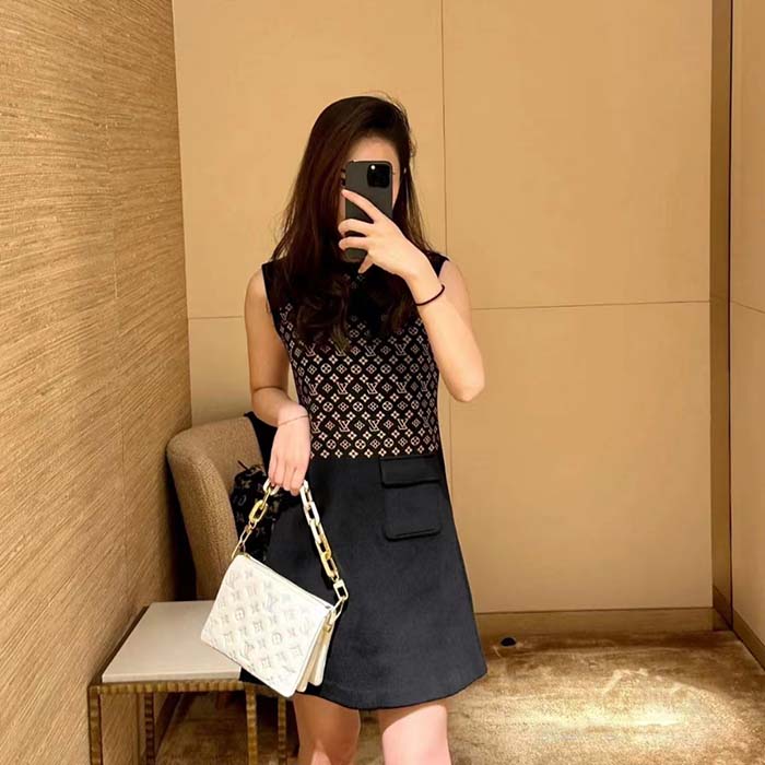 Louis Vuitton Women LV Monogram Jacquard Knit Dress Silk Polyamide Elastane Black Brown