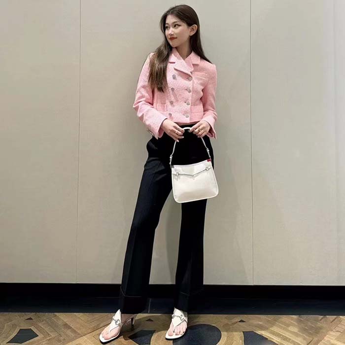 Gucci Women GG Cropped Tweed Jacket Sequins Pink Lined Square Notch Collar Style ‎771480 ZAPKK 5901