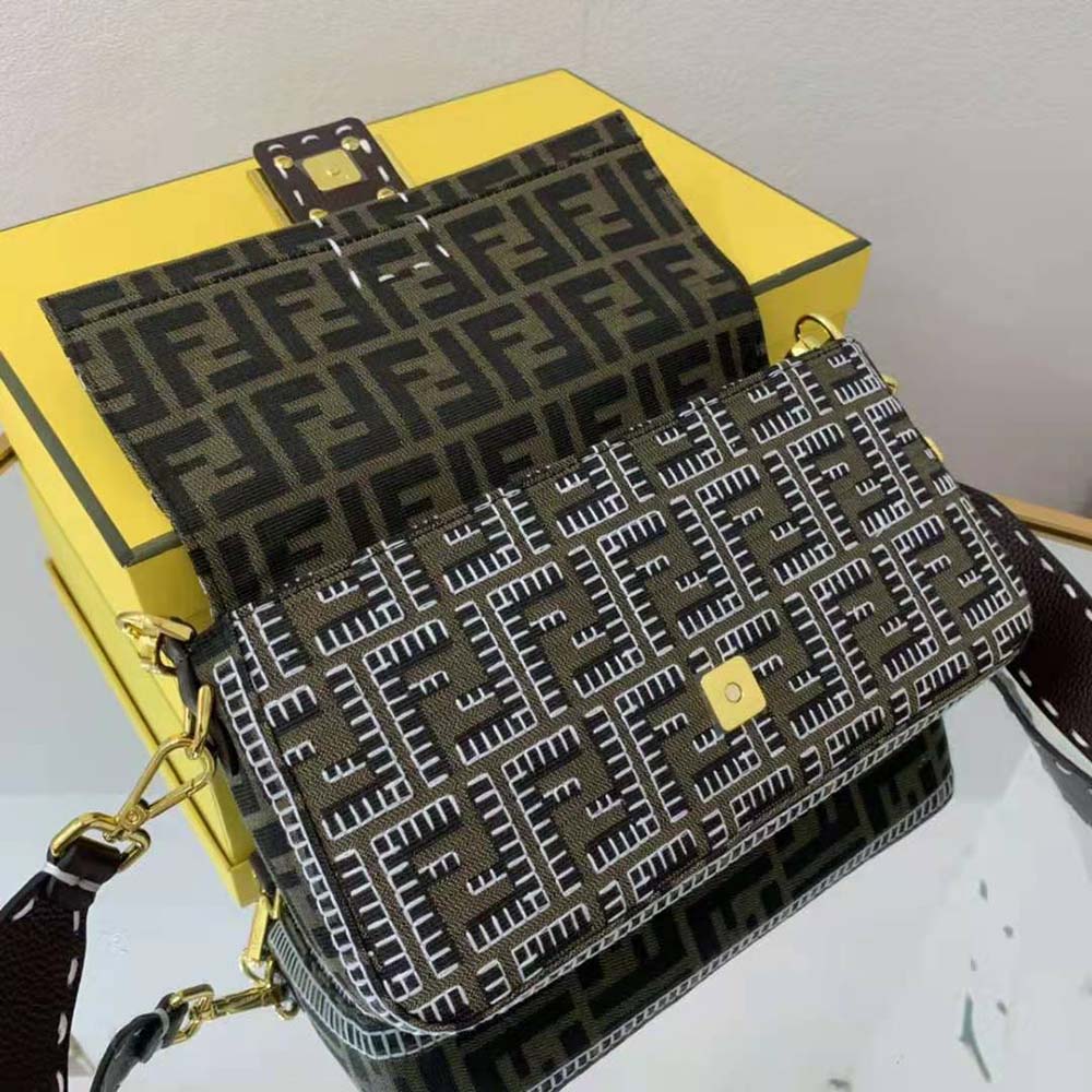 Fendi Women Baguette Embroidered FF Fabric Bag