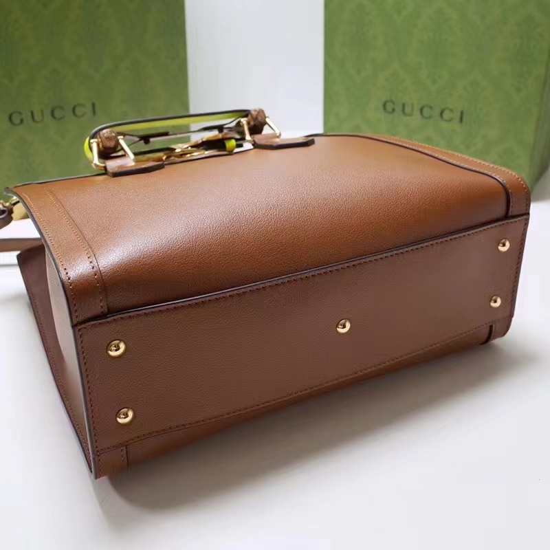 Gucci Women GG Diana Small Tote Bag Brown Leather Double G