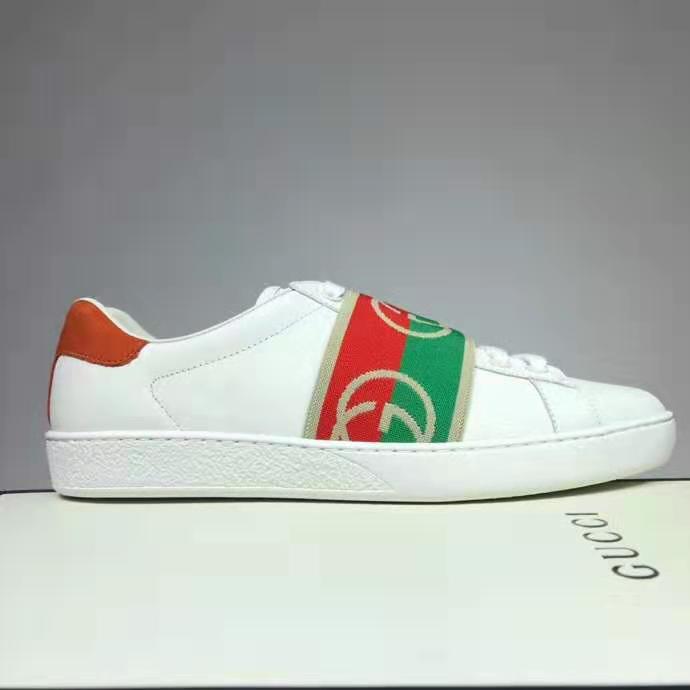 Gucci GG Unisex Ace Sneaker with Elastic Web Interlocking G White Leather