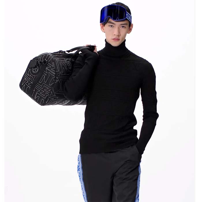 Louis Vuitton LV Unisex Keepall 50B Black Nylon Cowhide Leather Signature Embroidery