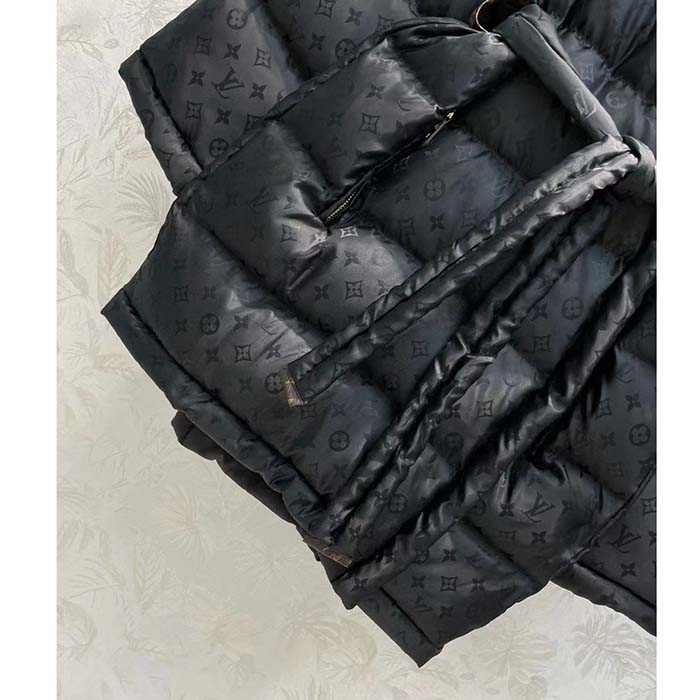 Louis Vuitton LV Women Flight Mode Monogram Jacquard Puffer Wrap Coat Polyamide Black