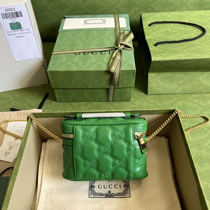 Gucci Women GG Matelassé Top Handle Mini Bag Green Leather Double G
