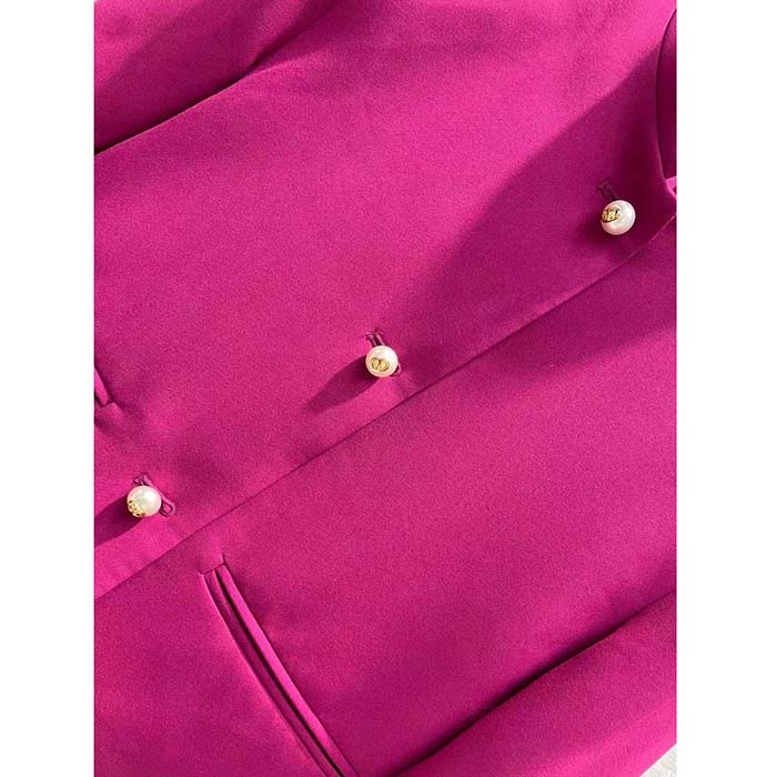 Dior Women CD Cropped Jacket Mulberry Wool Silk Long Sleeves