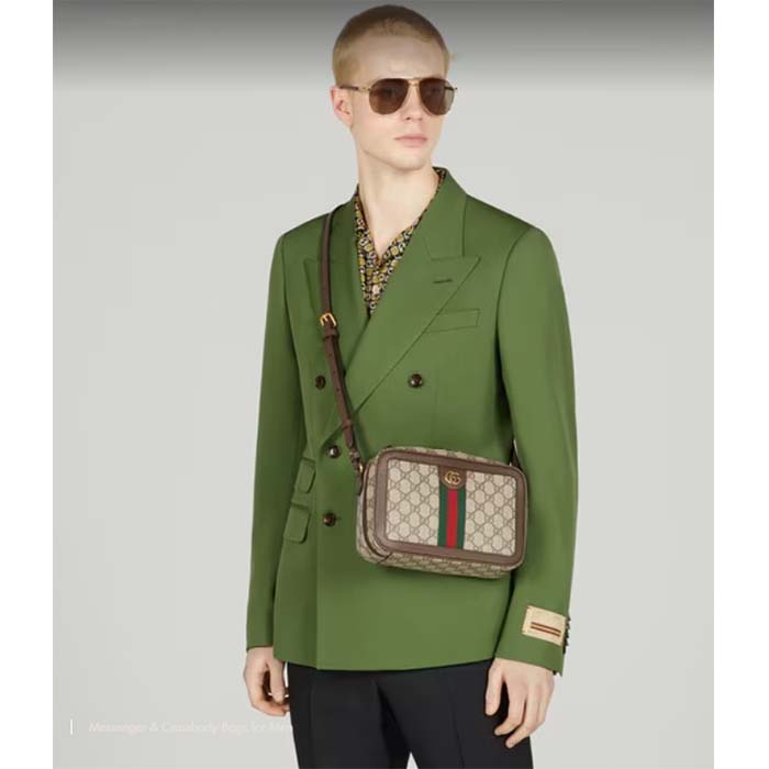 Gucci Unisex Ophidia Small Shoulder Bag Web Beige Ebony GG Supreme Canvas