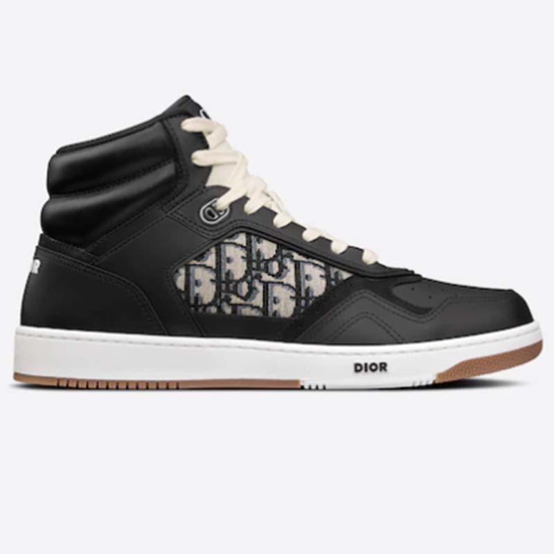 Dior Unisex Shoes CD B27 High-Top Sneaker Black Smooth Calfskin Beige Oblique Jacquard
