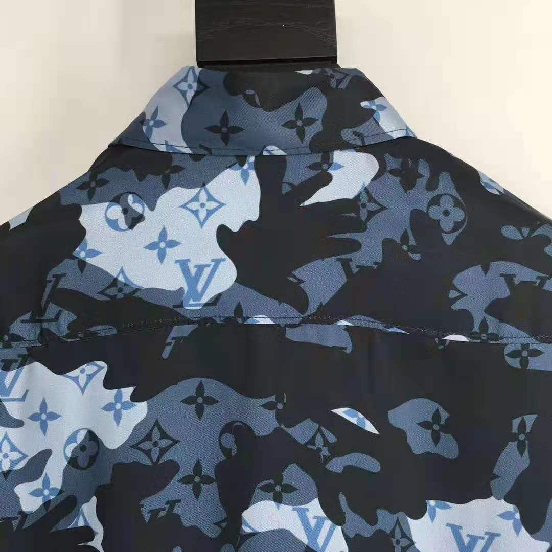 Louis Vuitton Women Camo Regular Silk Shirt LV Signature Blue Regular Fit