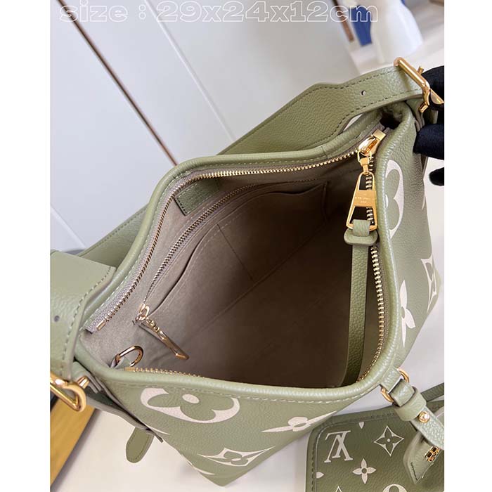 Louis Vuitton LV Women CarryAll PM Bag Light Khaki Cream Monogram Empreinte Embossed Grained Cowhide Leather