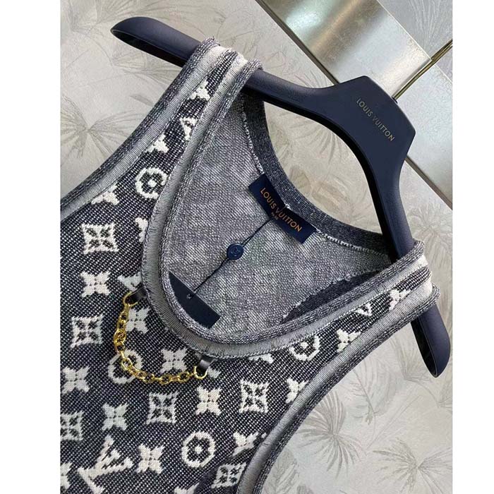 Louis Vuitton Women LV Monogram Jacquard Tank Top Wool Cotton Grey Blue Regular Fit