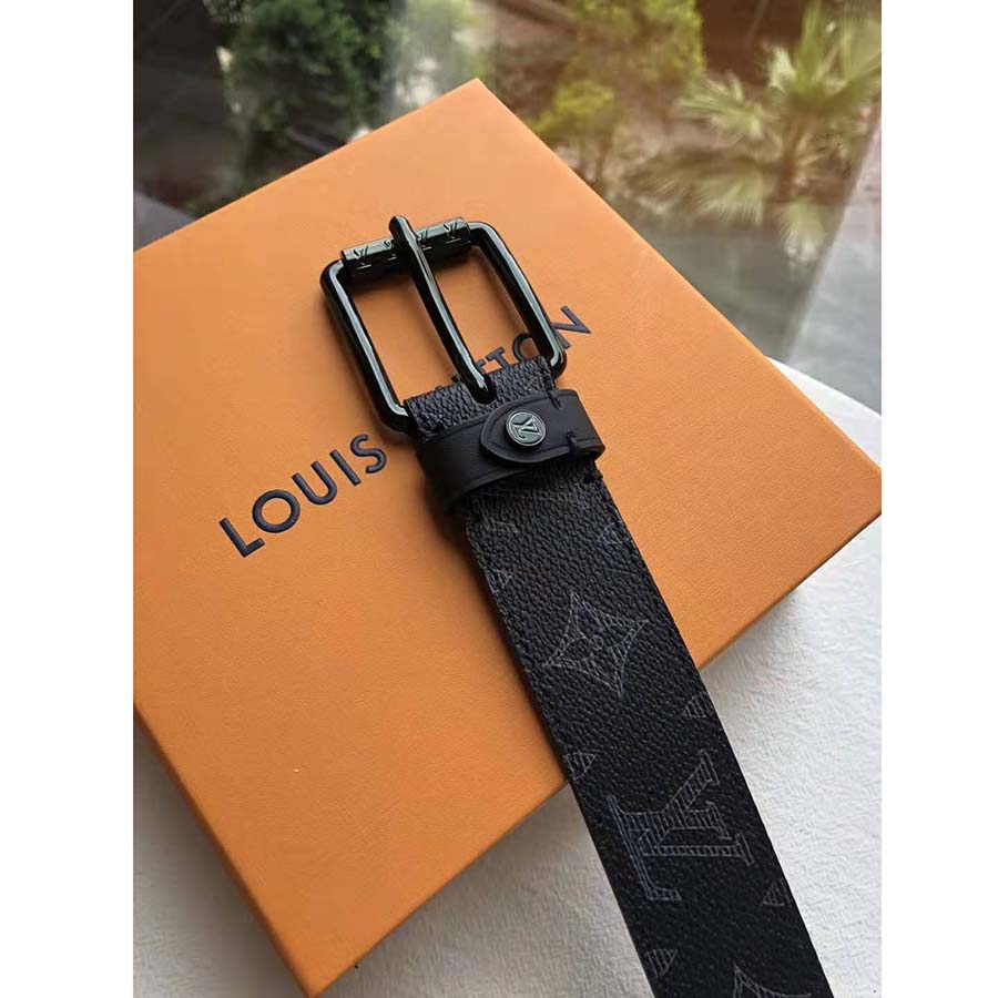 Louis Vuitton LV Unisex Voyager 35mm Belt in Monogram Eclipse Canvas