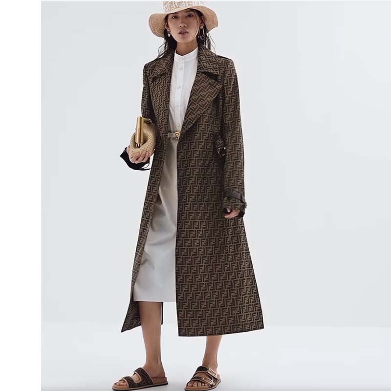 Fendi Women FF Fendi Feel Brown FF Fabric Slides 0.5 Cm Heel