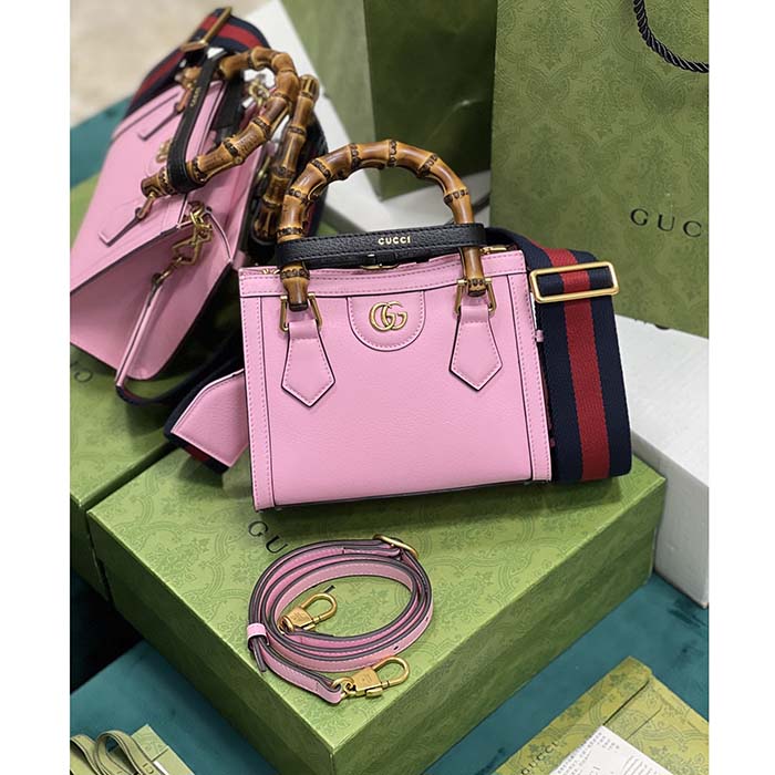 Gucci GG Women Diana Mini Tote Bag Pink Leather Double G
