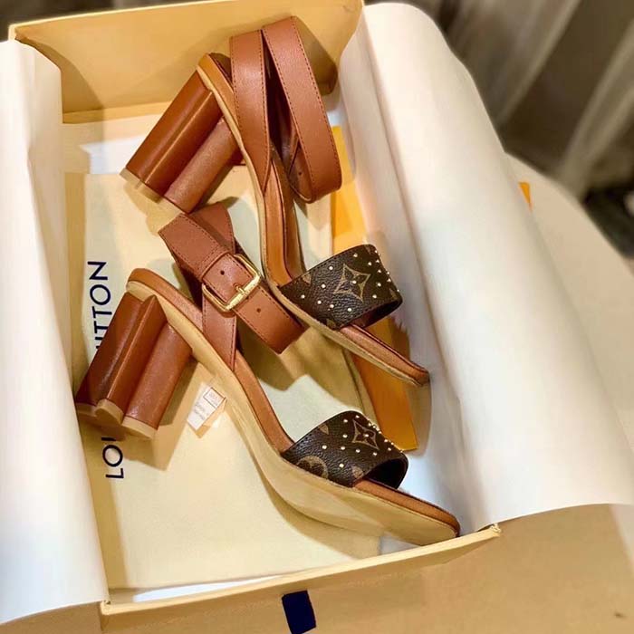 Louis Vuitton LV Women Silhouette Sandal Cacao Brown Patent Monogram Canvas Leather