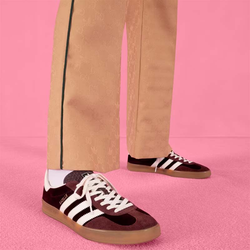 Gucci Unisex GG Adidas x Gucci Gazelle Sneaker Burgundy Velvet Suede Duchesse Demetra