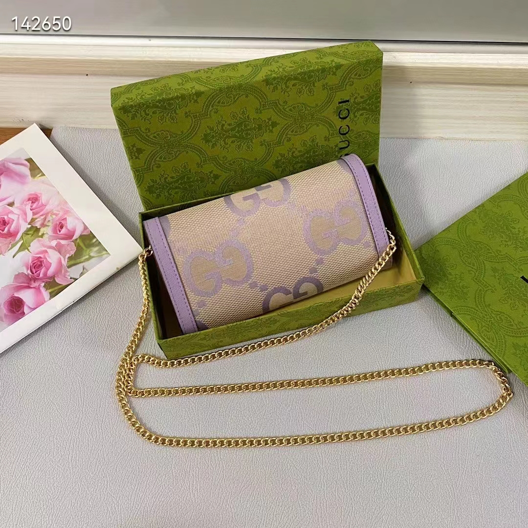 Gucci Women Ophidia Jumbo GG Continental Wallet Beige Lilac Canvas Double G