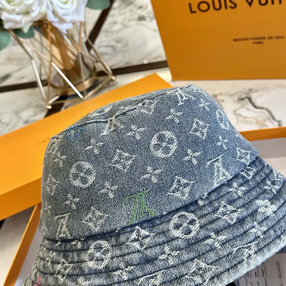 Louis Vuitton Unisex Denim Bucket Hat with Cotton-Blue