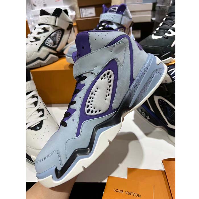 Louis Vuitton LV Unisex Trainer 2.0 Sneaker Boot Blue Suede Calf Leather