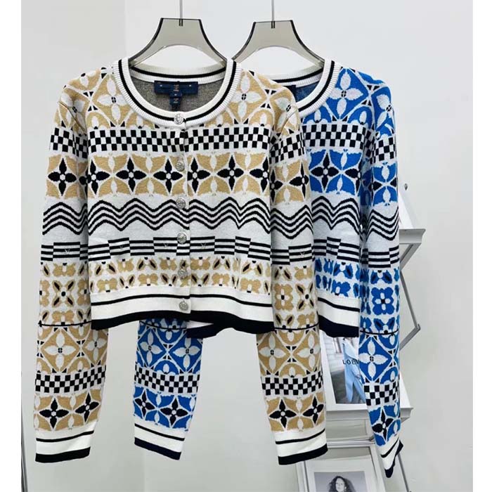 Louis Vuitton Women LV Monogram Tile Jacquard Cropped Cardigan Champagne Beige Regular Fit