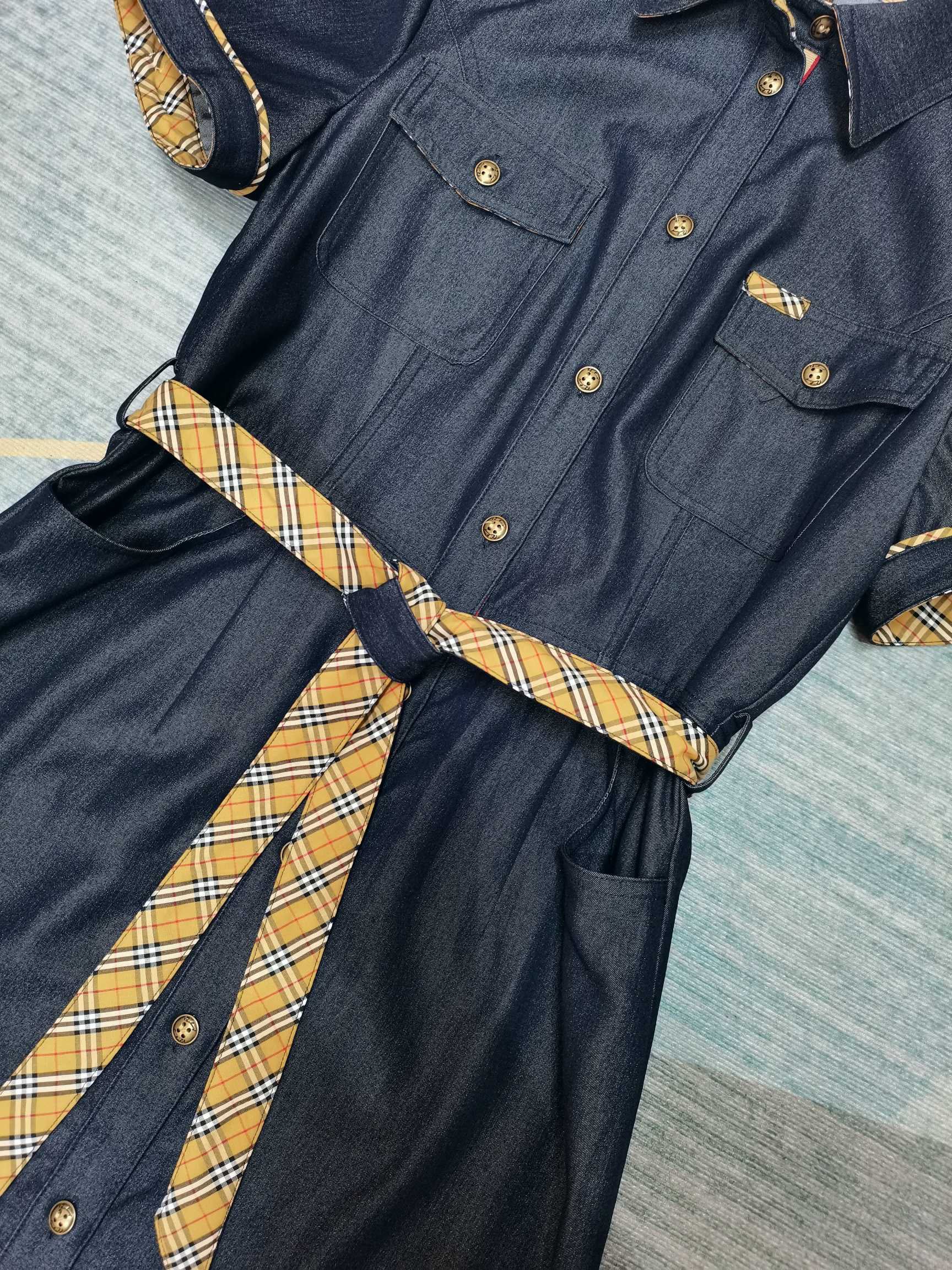 Classic plaid slim fit denim dress with temperament 1025061810