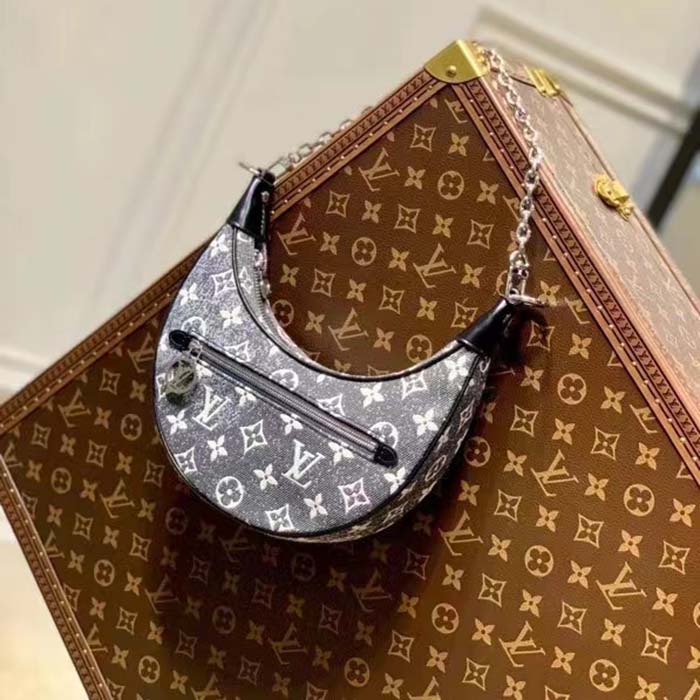 Louis Vuitton LV Women Loop PM Bag Gray Denim Textile Jacquard