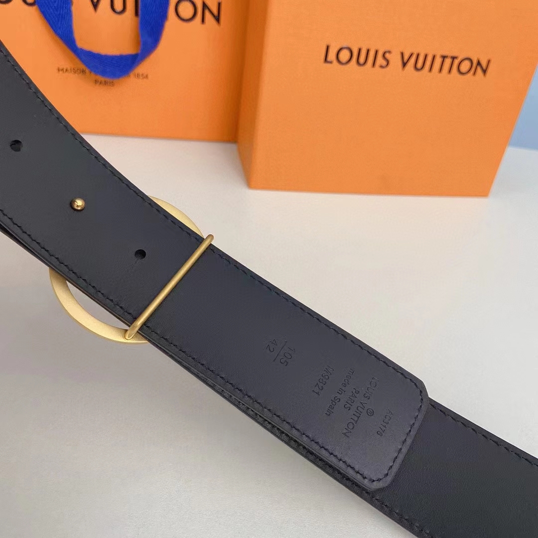 Louis Vuitton Unisex LV Circle 35 MM Reversible Belt Black Leather Monogram Canvas