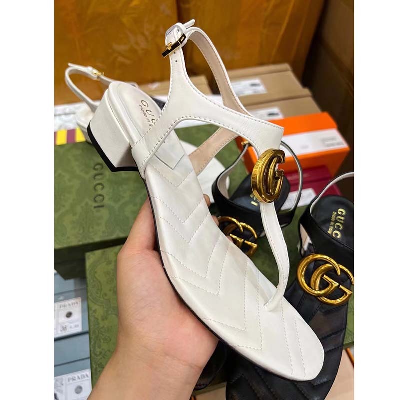 Gucci Women GG Double G Sandal White Leather Sole Double G 5 Cm Heel