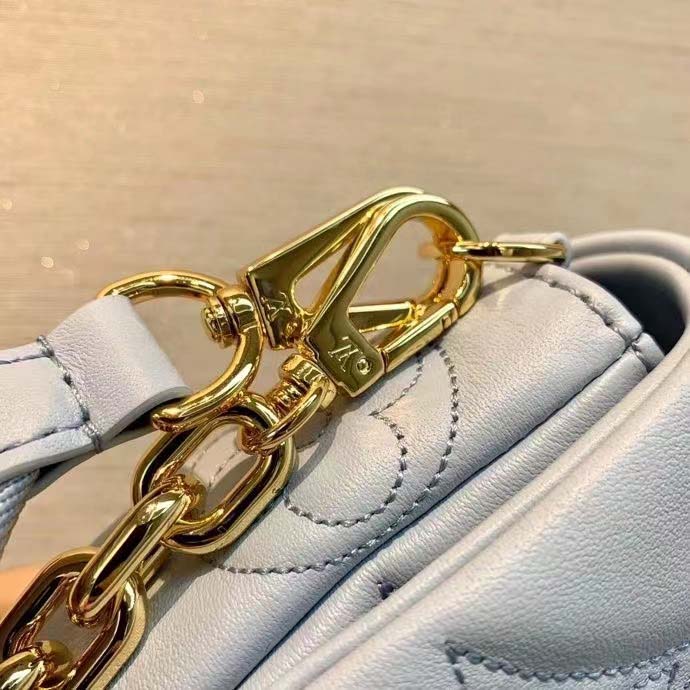 Louis Vuitton LV Women Wallet On Strap Bubblegram Blue Monogram Embroidered Quilted Calf