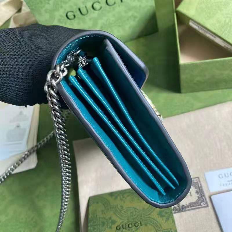 Gucci GG Women Dionysus Small Shoulder Bag Blue Leather with Turquoise Leather