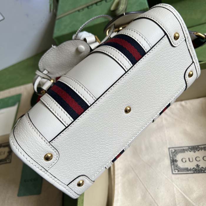 Gucci Unisex GG Mini Top Handle Bag Double G White Smooth Leather