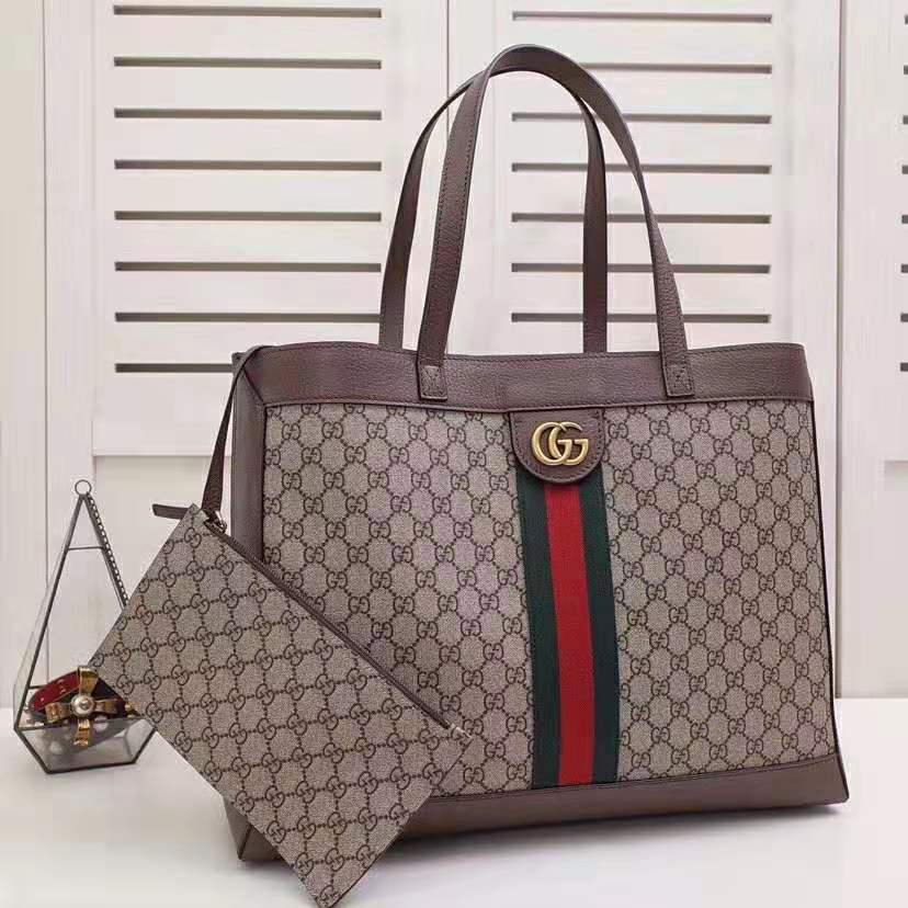 Gucci GG Unisex Ophidia GG Tote in Beige/Ebony GG Supreme Canvas