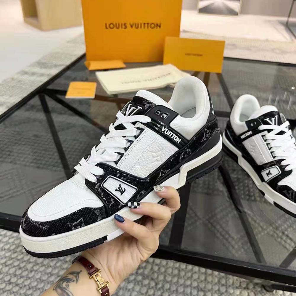Louis Vuitton Unisex LV Trainer Sneaker With Monogram-Embossed Grained Calf Leather